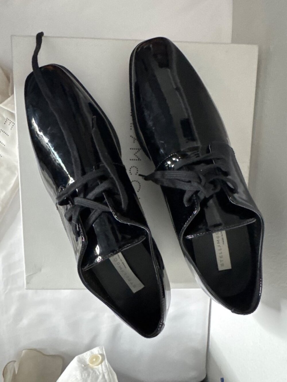 NWB Stella McCartney 80mm Elyse Shiny Patent Oxford Shoes Black Size 39.5 - Picture 6 of 16